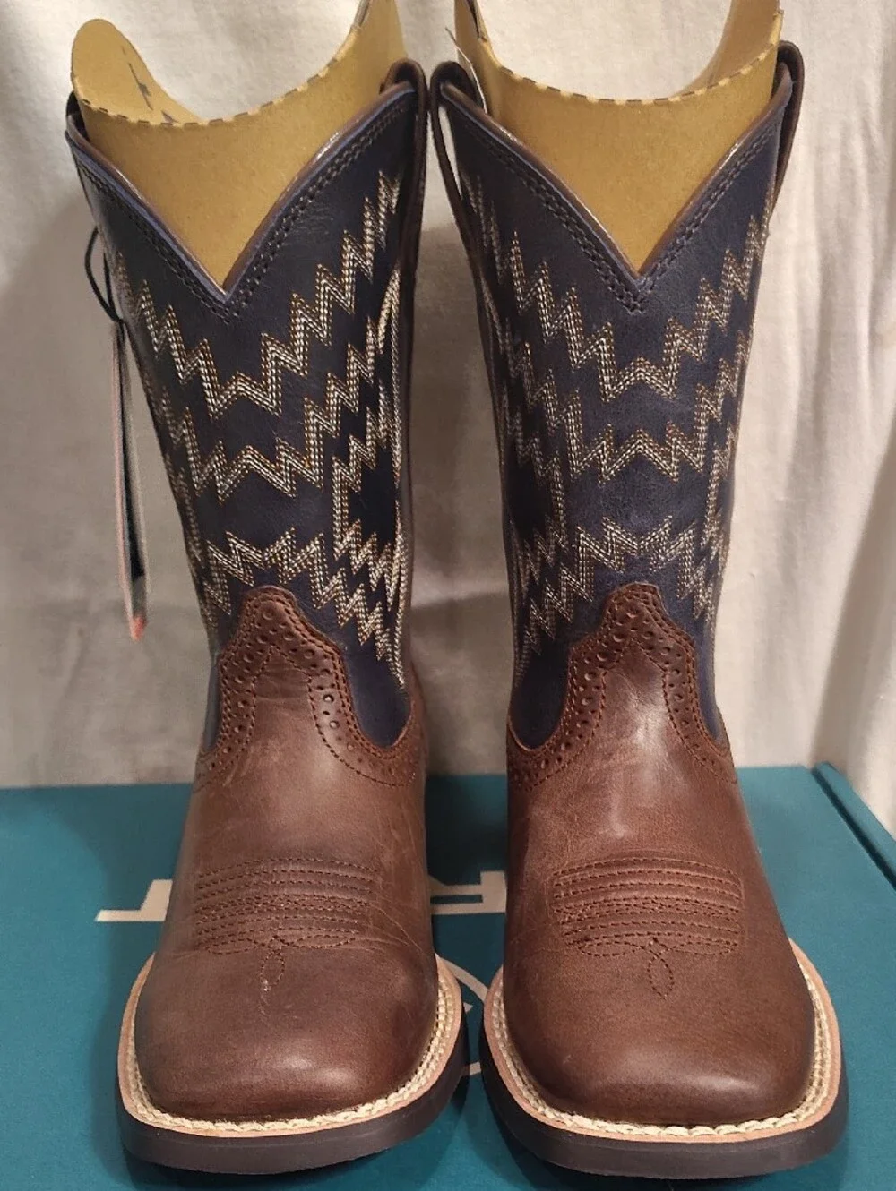 Ariat Brown Leather Boots with Navy Zigzag Shaft